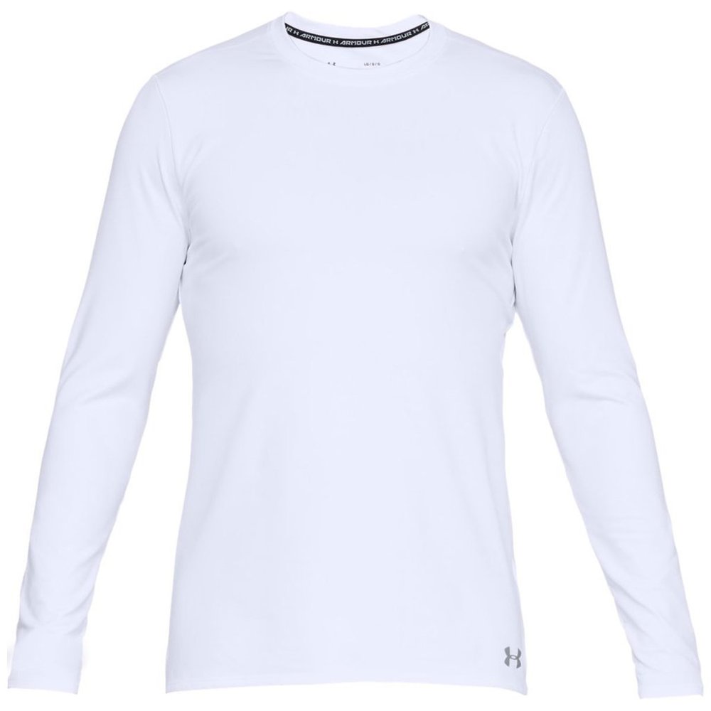 Men's White Under Armour Coldgear Fitted Crewneck Fleece Lined Long Sleeve